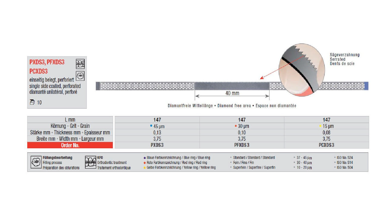 Edenta diamantstrips 3,75mm savtak perforeret ensidig blå PXDS3