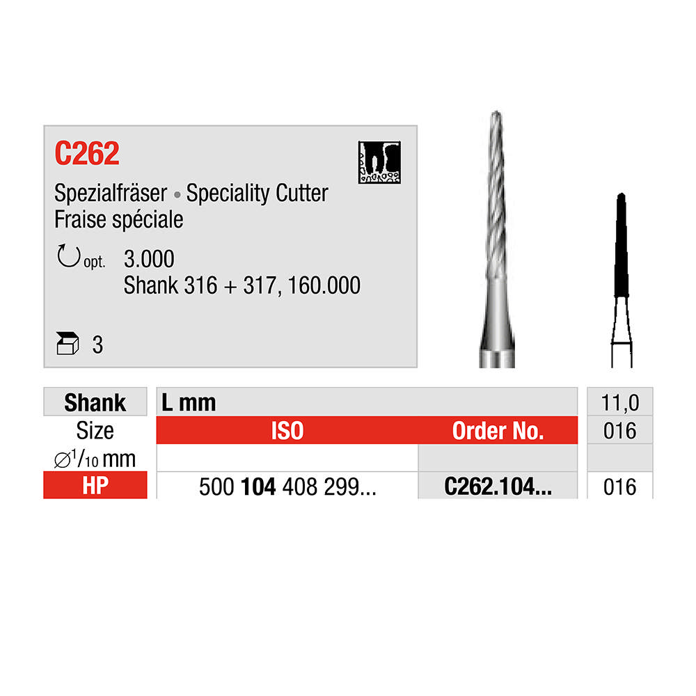 Kirurgisk specialfræser C262 HP 016