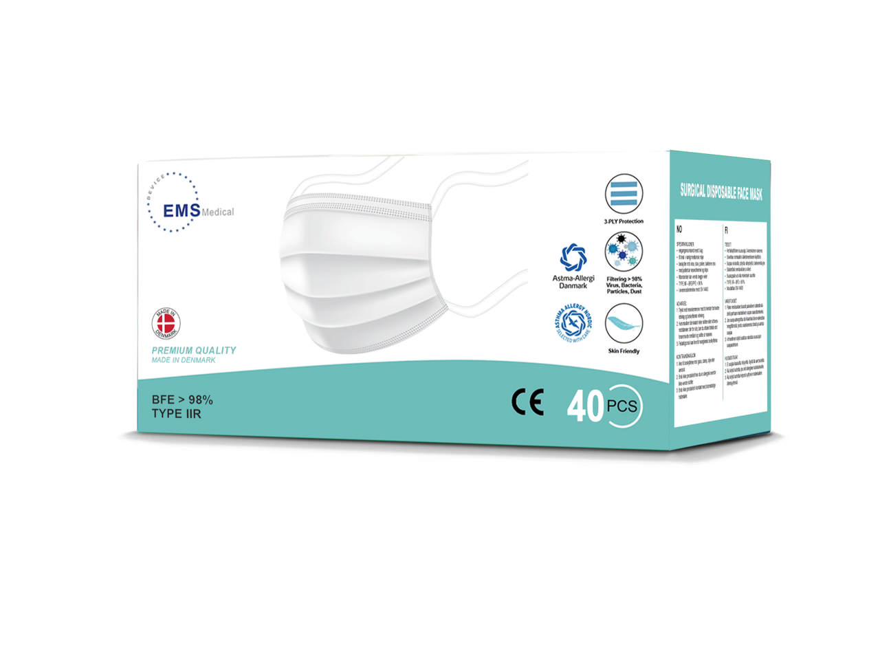 Dansk mundbind Premium m/bindebånd IIR hvide