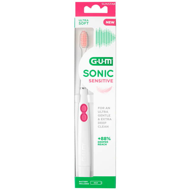 Gum Sonic Sensitive tandbørste m/batteri hvid 
